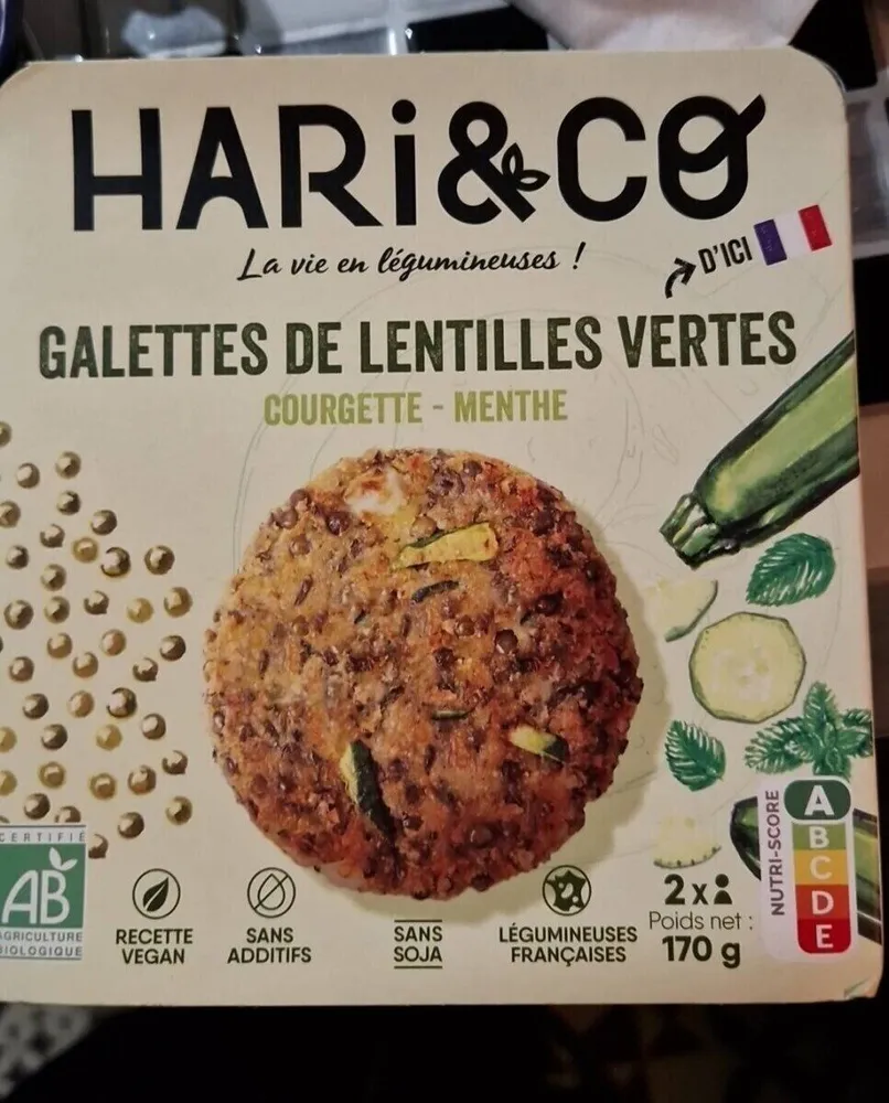 Galette de lentilles vertes courgette menthe