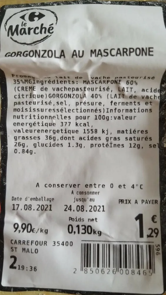 Gorgonzola au mascarpone carrefour