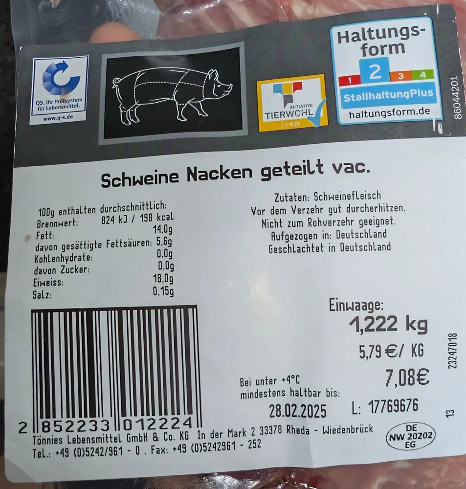 Schweine Nacken geteilt vac.