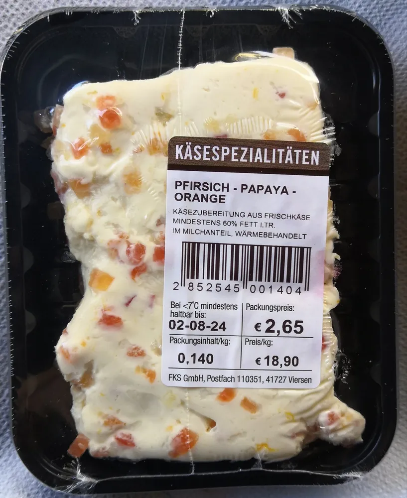 Käsezubereitung Pfirsich - Papaya - Orange