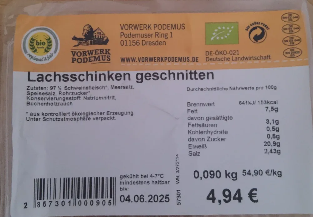 Lachschinken geschnitten