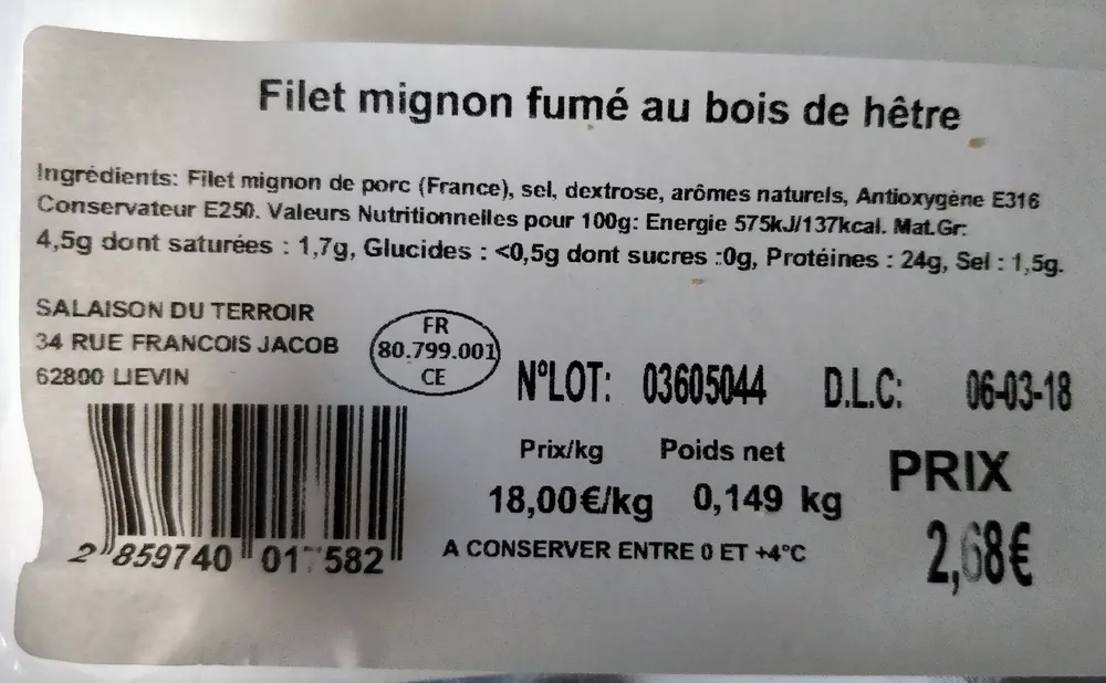 Filet mignon fumé au bois de hêtre