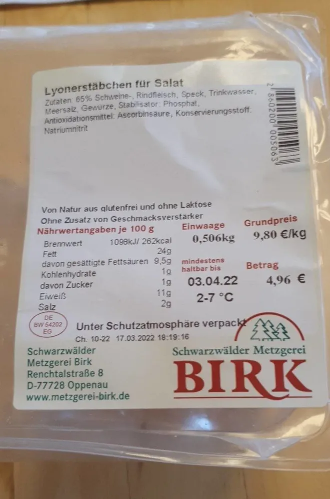 Lyonerstäbchen für Salat