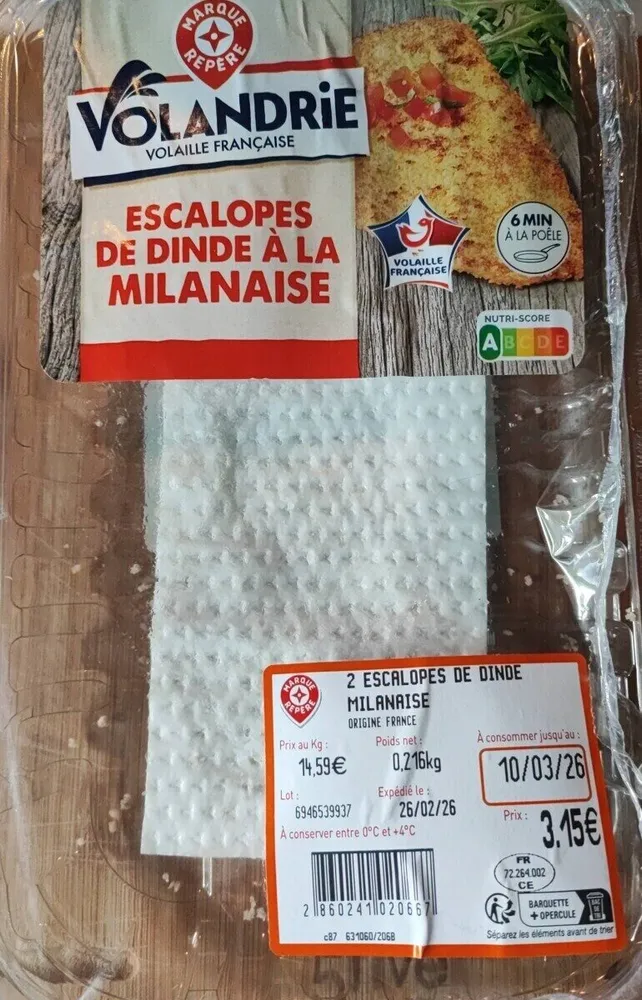 Escalope de dinde à la milanaise