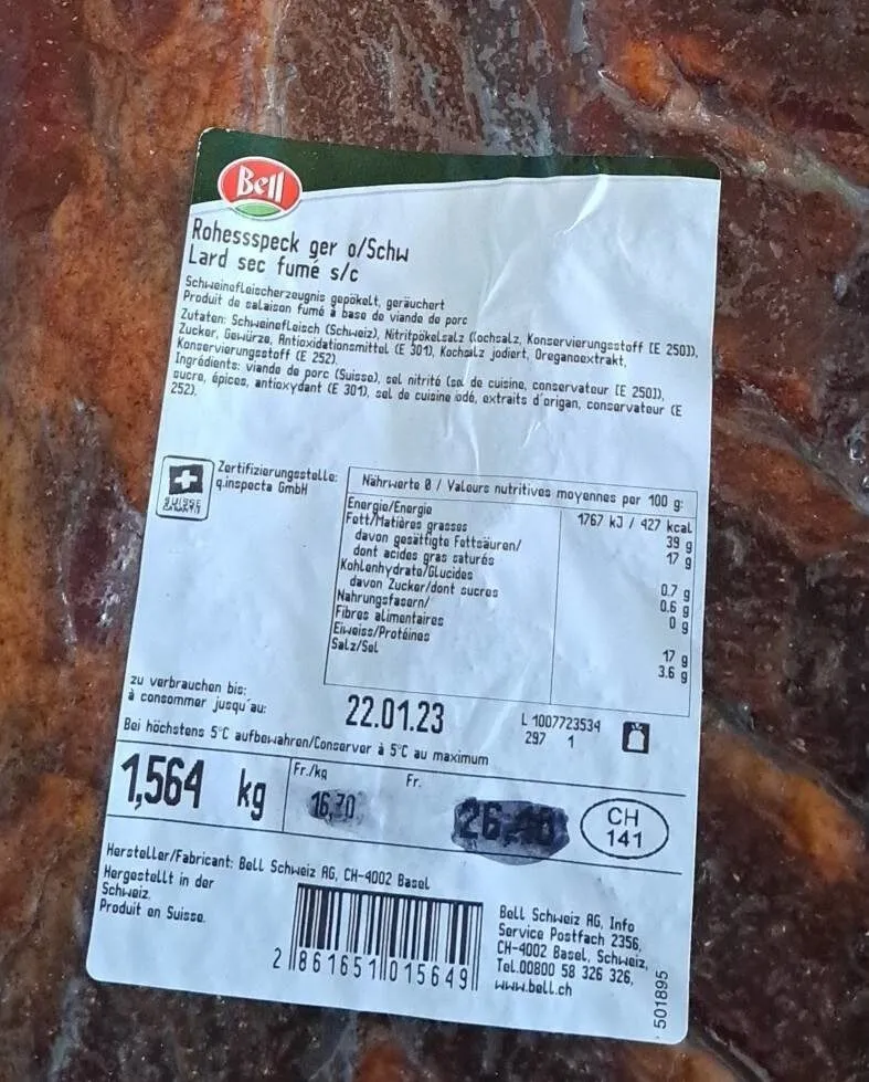 Rohesspeck geräuchert