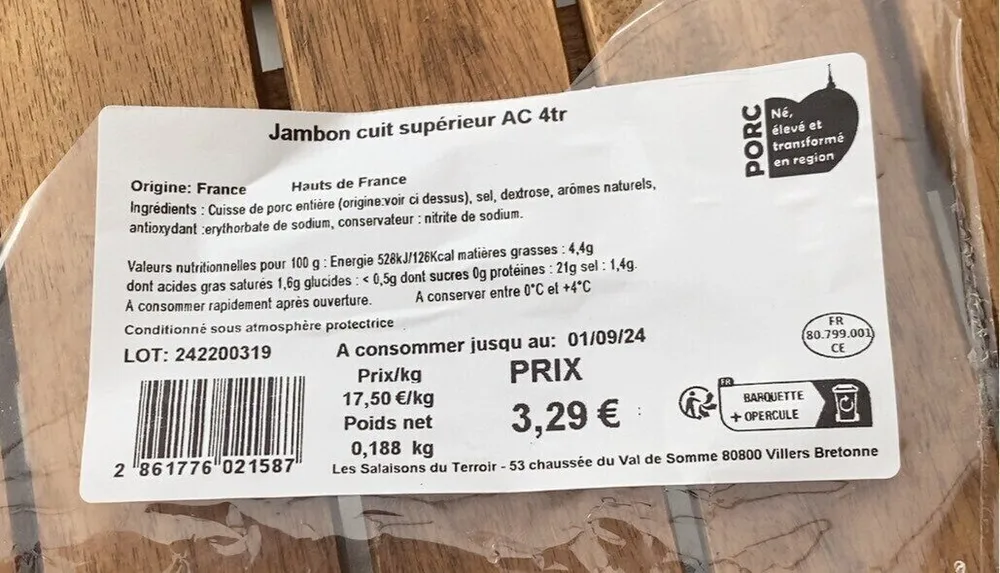 Jambon cuit supérieur AC