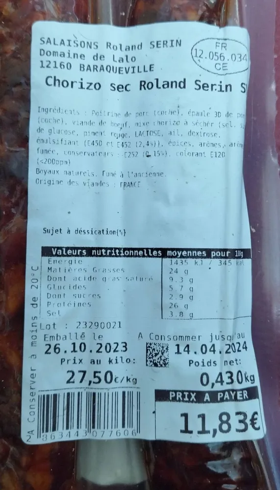 Chorizo sec Roland Serin Sv