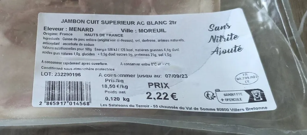 Jambon cuit supérieur AC Blanc