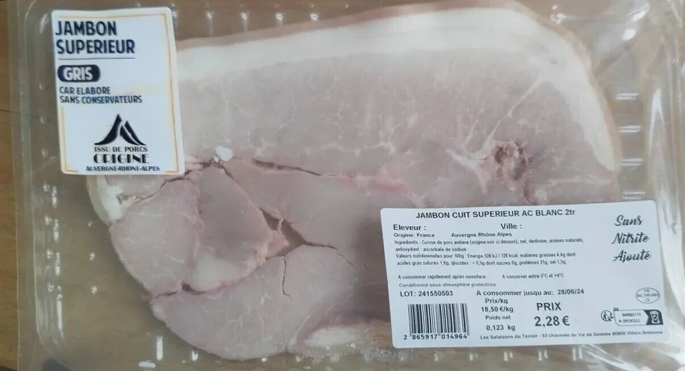 Jambon cuit supérieur sans nitrite