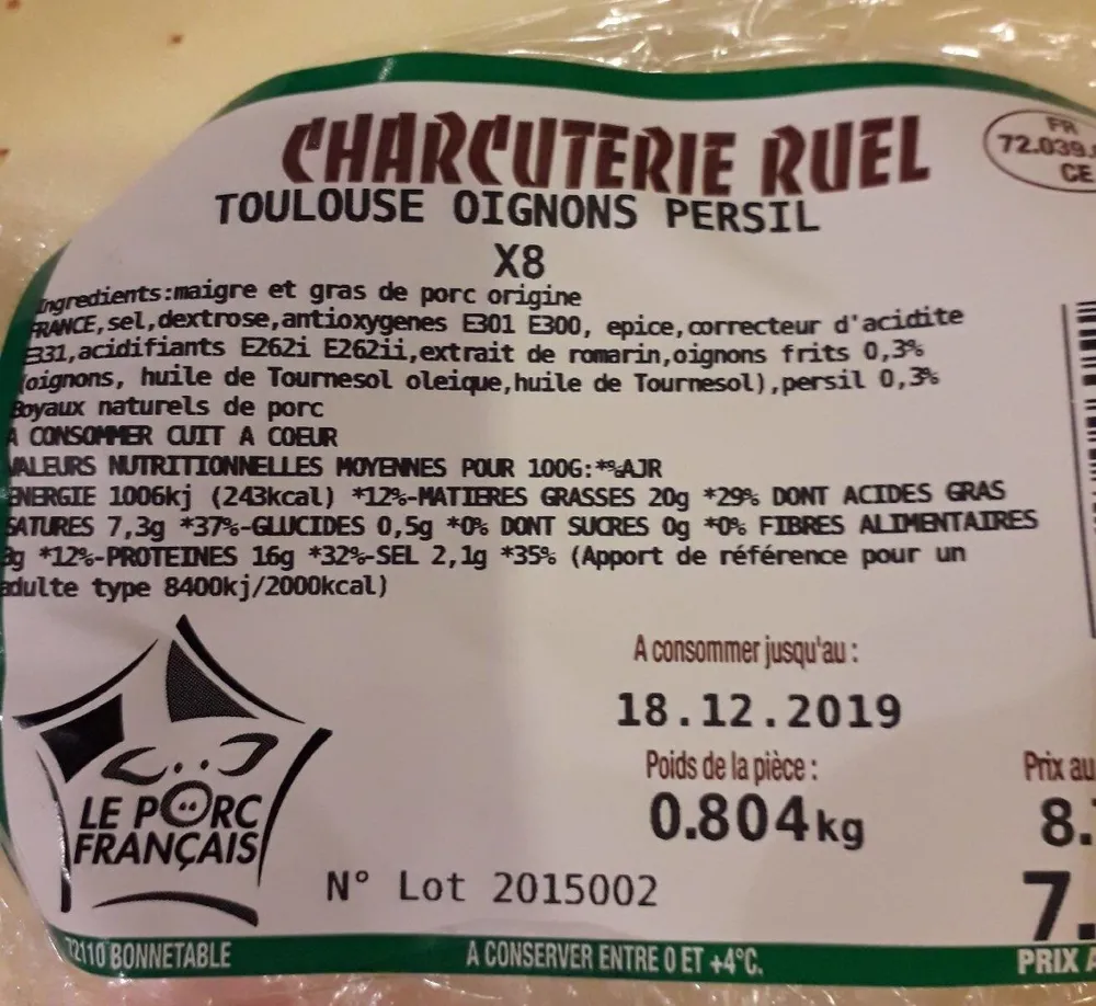 Saucisses Toulouse oignons persil