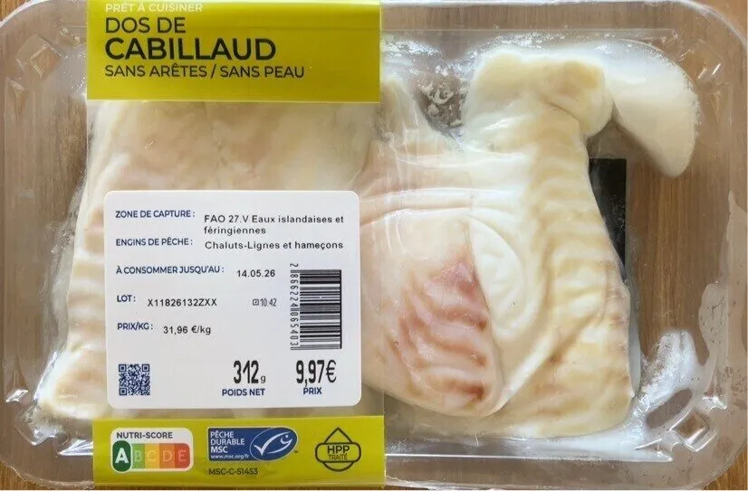 Dos de cabillaud sans arêtes/sans peau