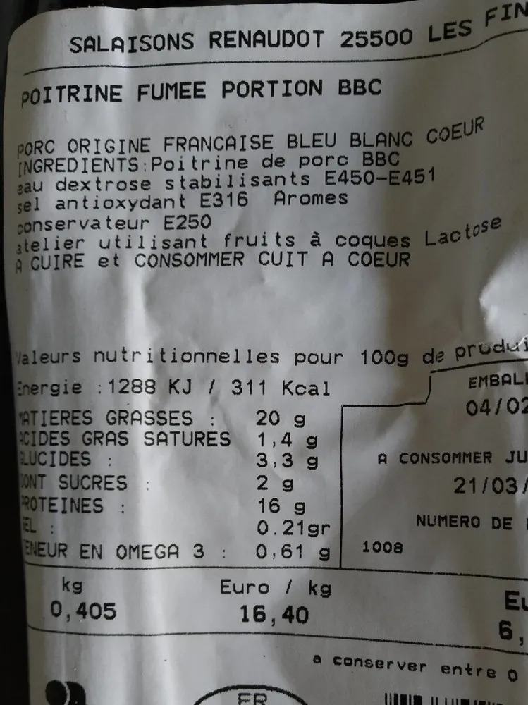 Poitrine fumée portion bbc