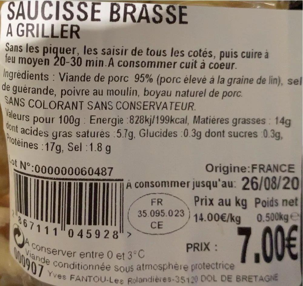 Saucisse brasse a griller