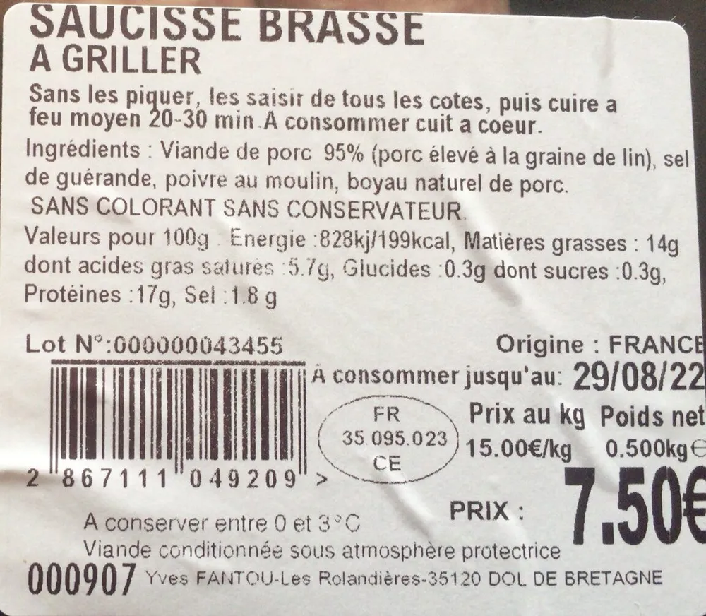 Saucisse brasse à griller