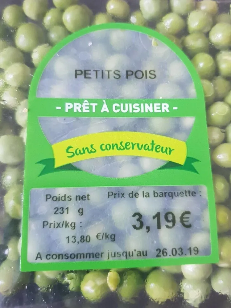 Petits pois prêts à cuisiner
