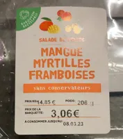 Salade de fruits Mangues myrtilles framboises