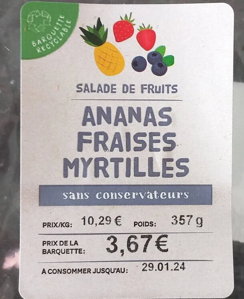 Ananas Fraises Mirtilles Salade de fruits