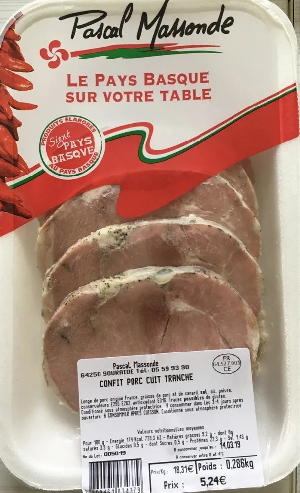 Confit porc cuit tranche