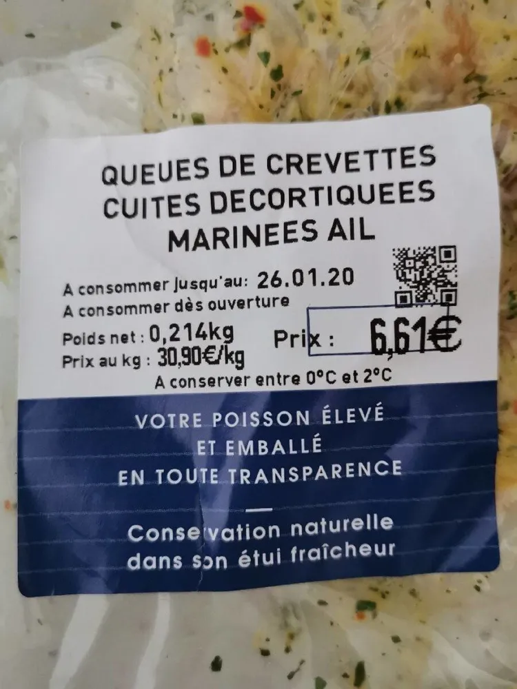 Queues de crevettes cuites décortiquées marinée ail