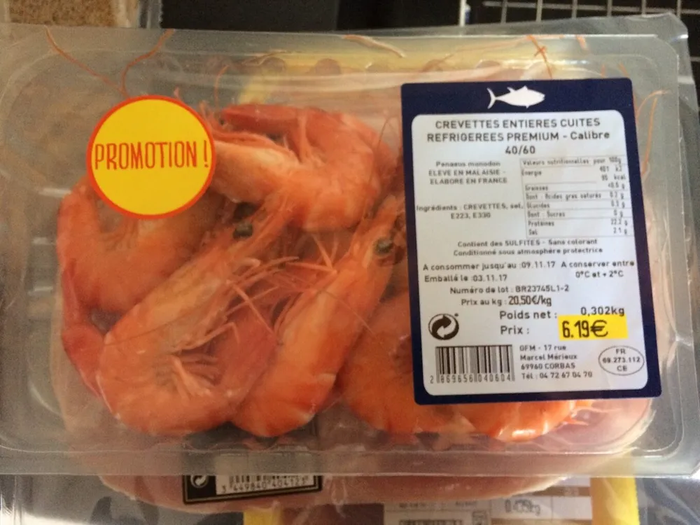 Crevettes entieres cuites