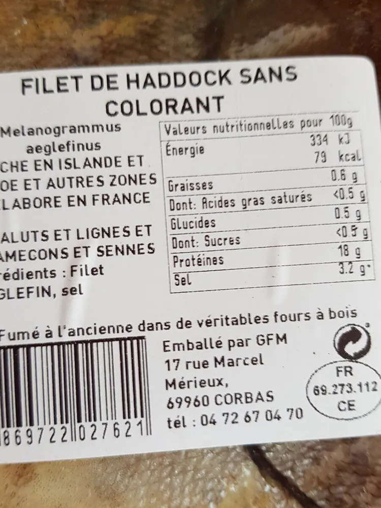 FILET DE HADDOCK SANS COLORANT