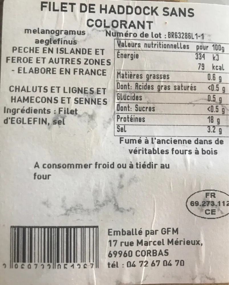 Filet de haddock sans colorant