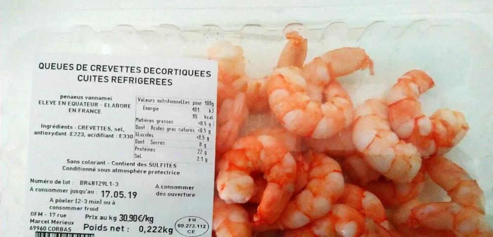 Queues de crevettes cuites réfrigérées