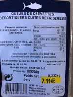 Queues de crevettes decortiquees cuites refrigerees