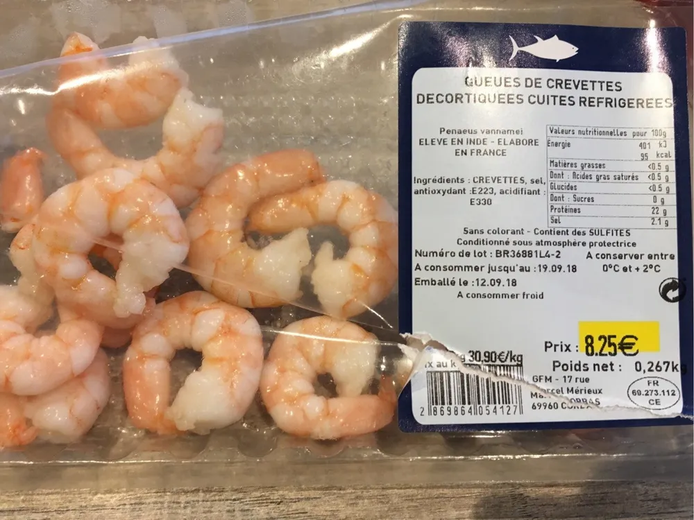 Queues de crevettes decortiquées