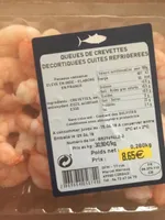 Queues de crevettes decortiquees cuites refrigerees