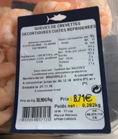 Queues de crevettes decortiquees cuites refrigerees