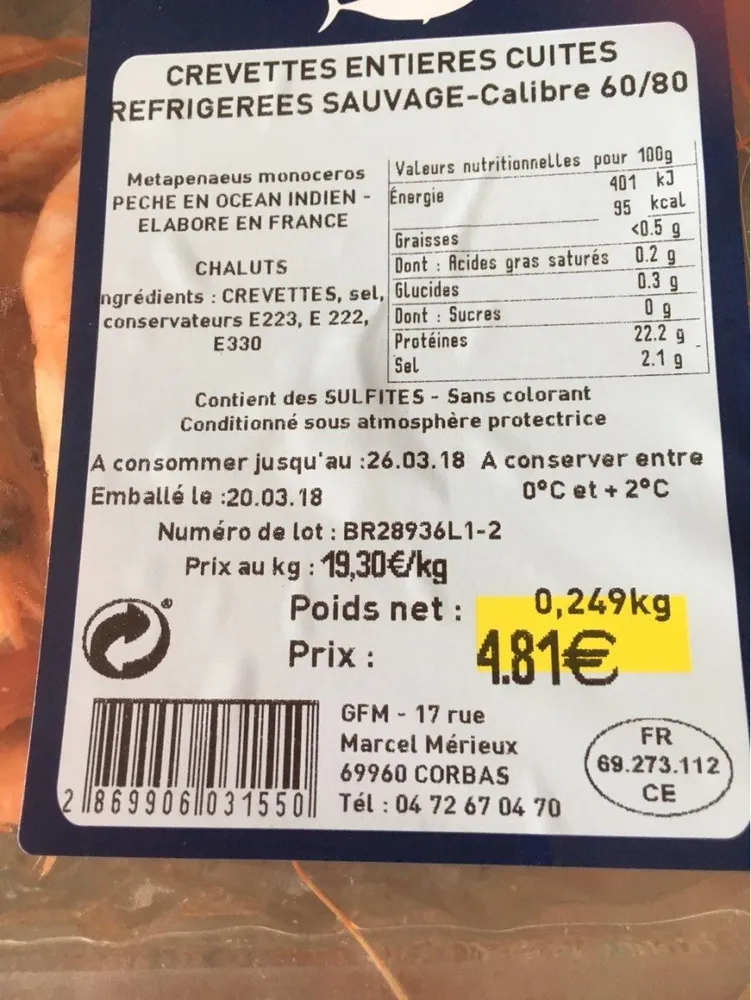 crevettes entieres cuites