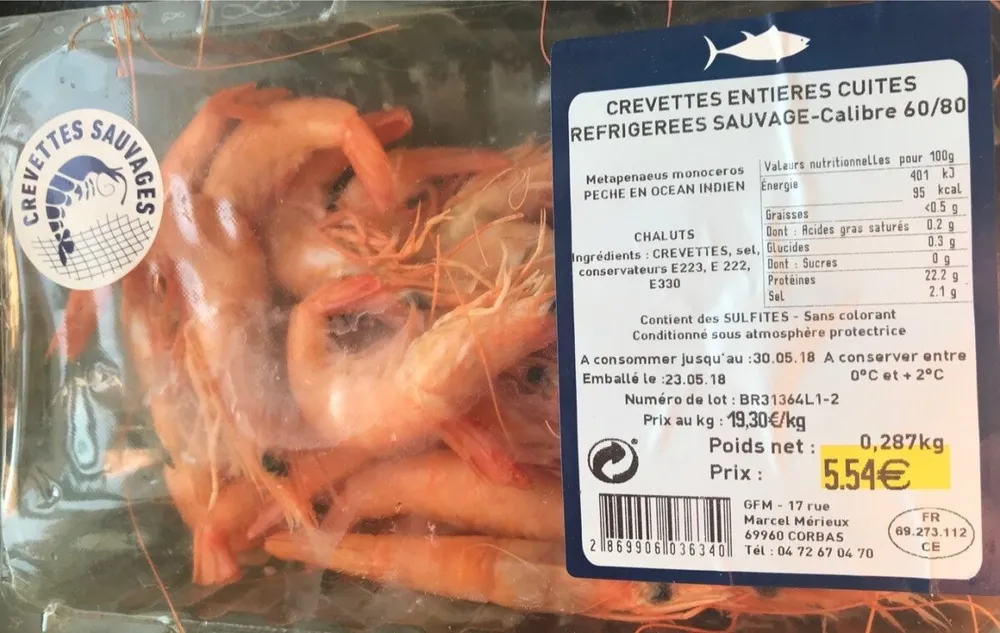 Crevettes entieres cuites