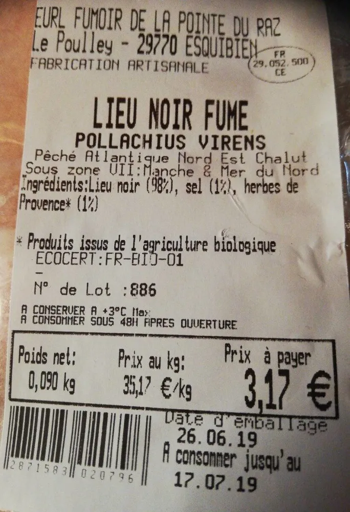Lieu noir fumé