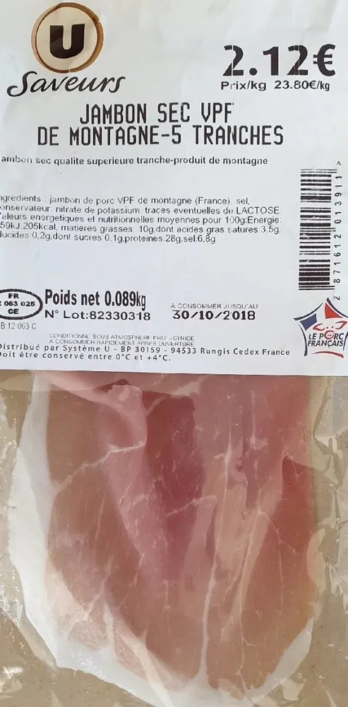 Jambon sec vpf de montagne -5 tranches