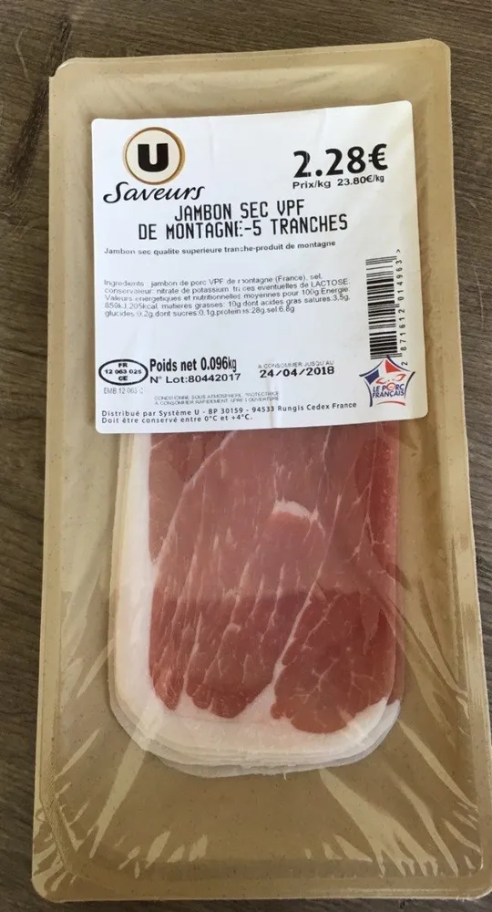 Jambon sec VPF de montagnes 5 tranches