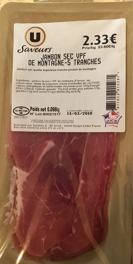 Jambon sec VPF de montagne