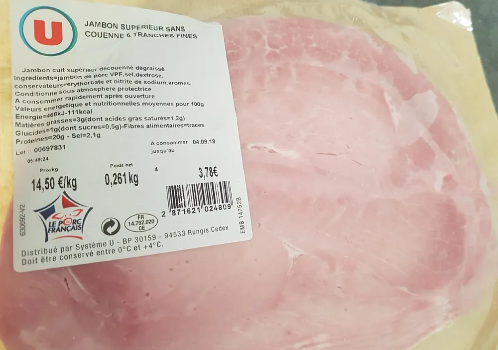 Jambon blanc supérieur sans couenne