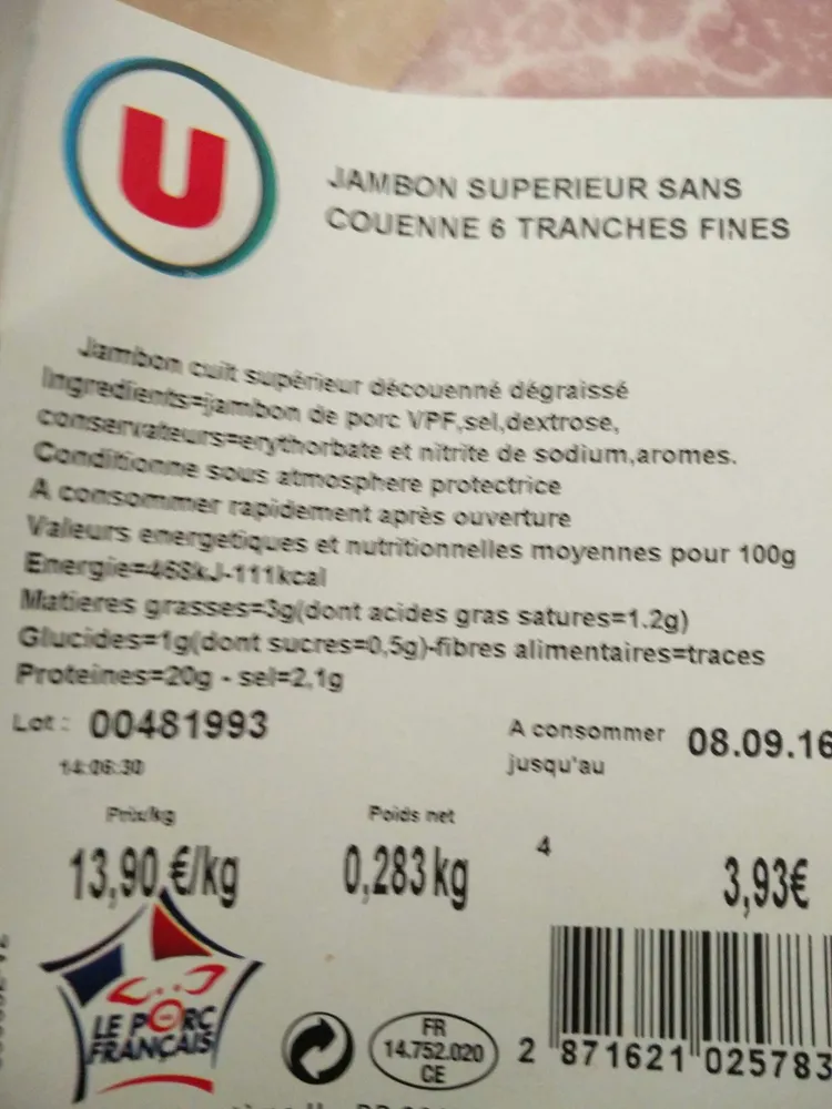 Jambon Supérieur Sans Couenne