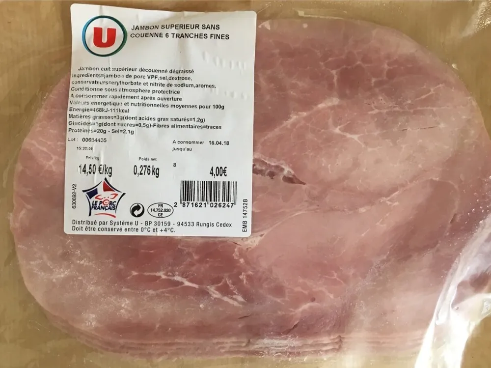 Jambon superieur sans couenne 6 tranches fines