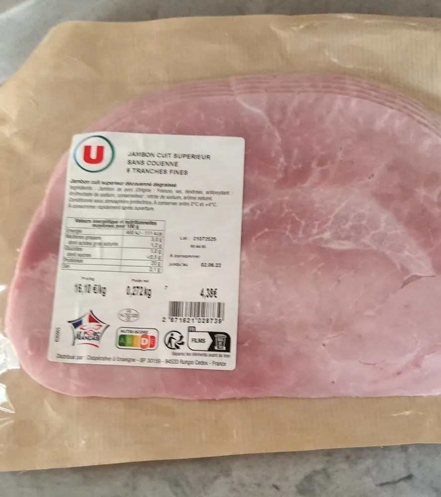 Jambon cuit supérieur sans couenne
