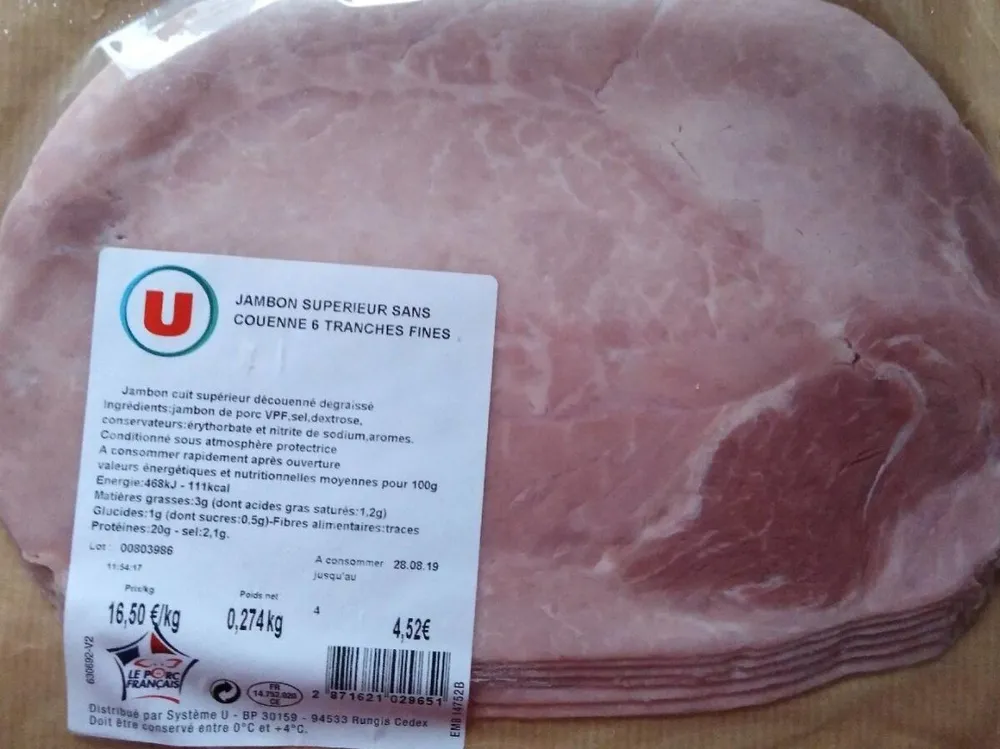 Jambon supérieur sans couenne 6 tranches fines