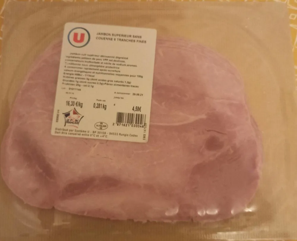 Jambon supérieur sans couenne