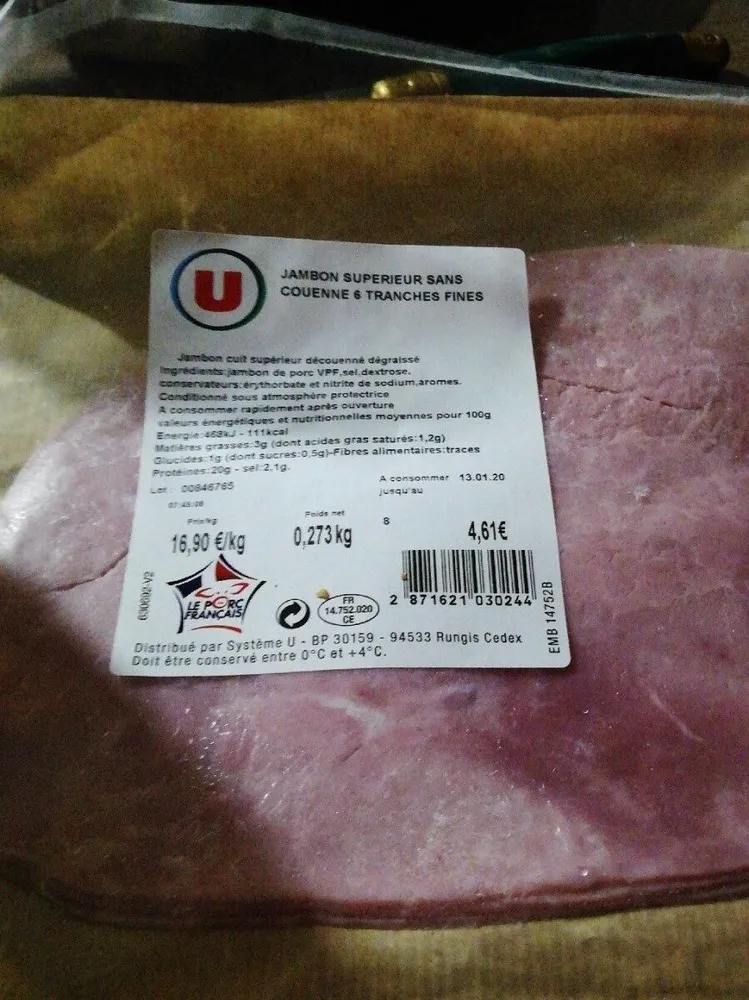 Jambon supérieur sans couenne 6 tranches fines
