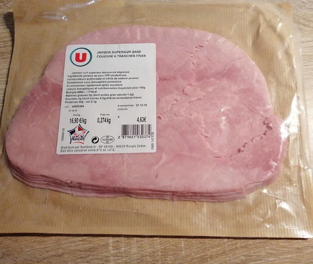Jambon supérieur sans couenne 6 tranches fines