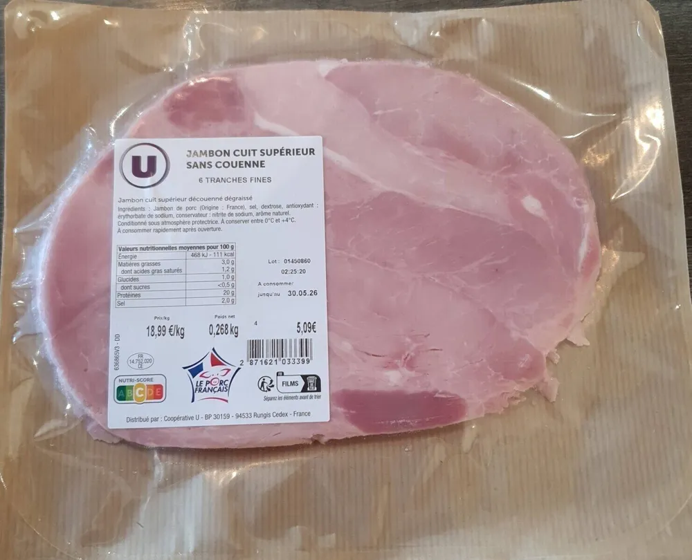 Jambon cuit supérieur sans couenne