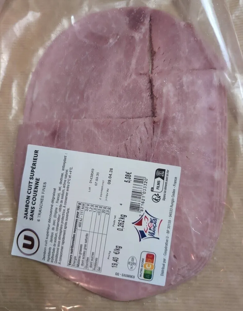 Jambon cuit supérieur sans couenne