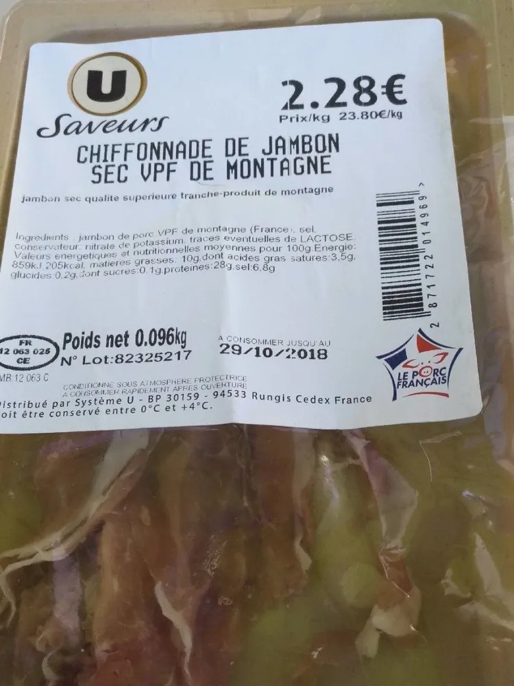 Chiffonnade de jambon sec vpf de montagne