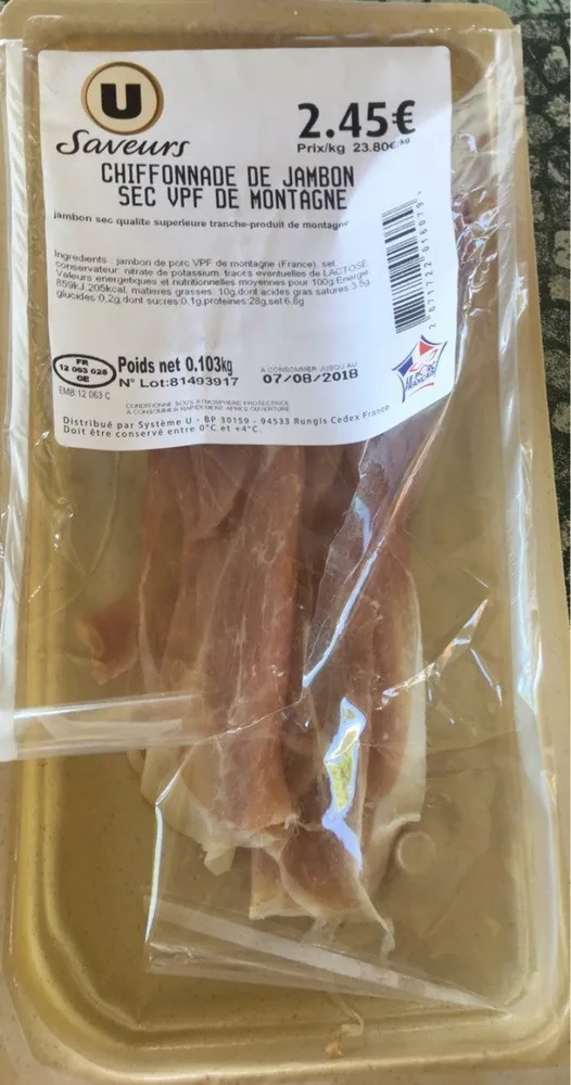 Chiffonade de jambon sec vpf de montagne