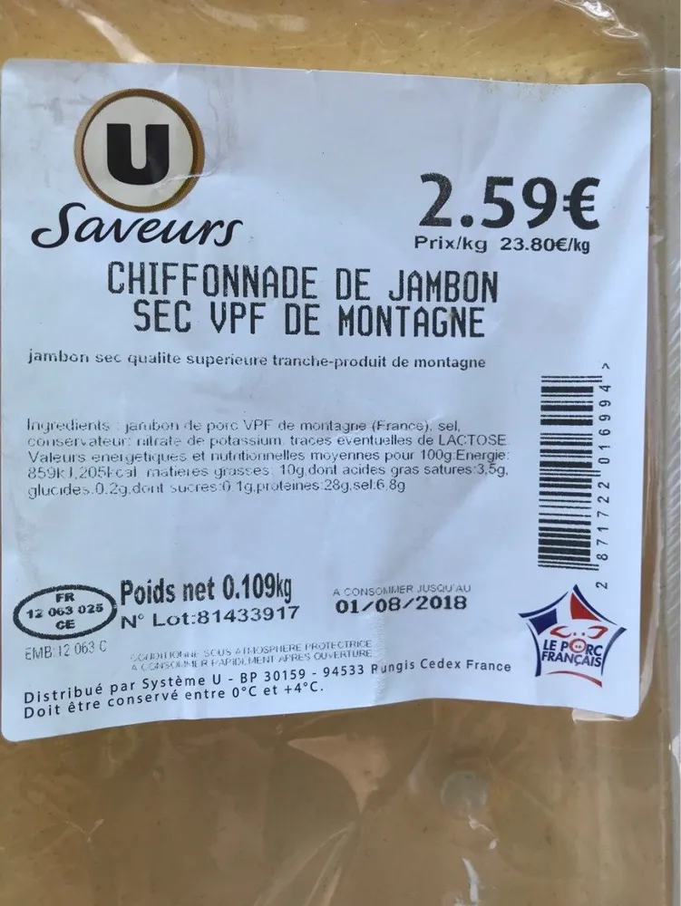 Chiffonade de jambon sec VPF de montagne